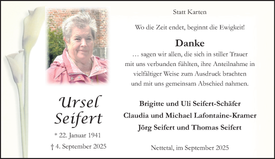 Traueranzeige von Ursel Seifert von trauer.panorama-anzeigenblatt.de