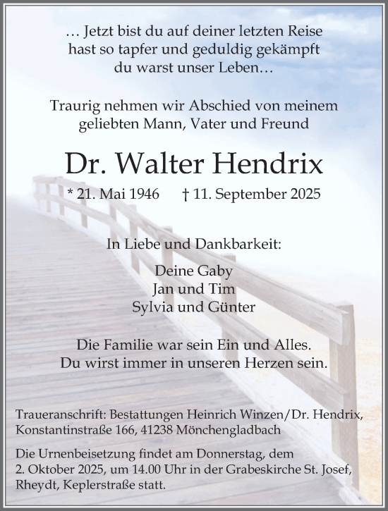Traueranzeige von Walter Hendrix von trauer.panorama-anzeigenblatt.de