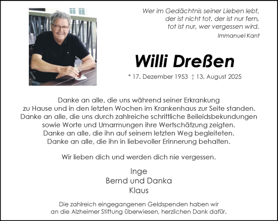 Traueranzeige von Willi Dreßen von trauer.panorama-anzeigenblatt.de