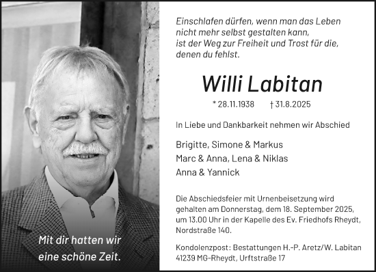 Traueranzeige von Willi Labitan von Rheinisch-Bergische Anzeigenblatt