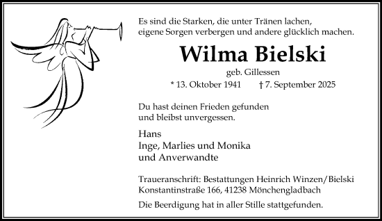 Traueranzeige von Wilma Bielski von trauer.panorama-anzeigenblatt.de