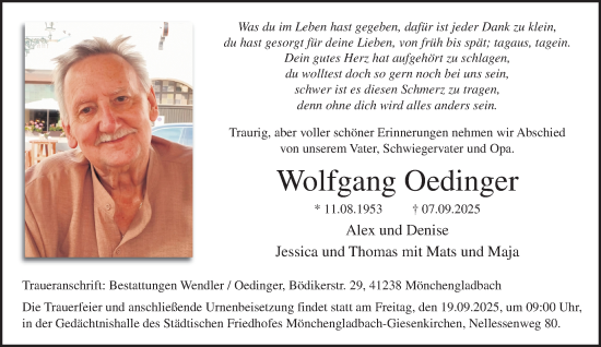 Traueranzeige von Wolfgang Oedinger von trauer.panorama-anzeigenblatt.de