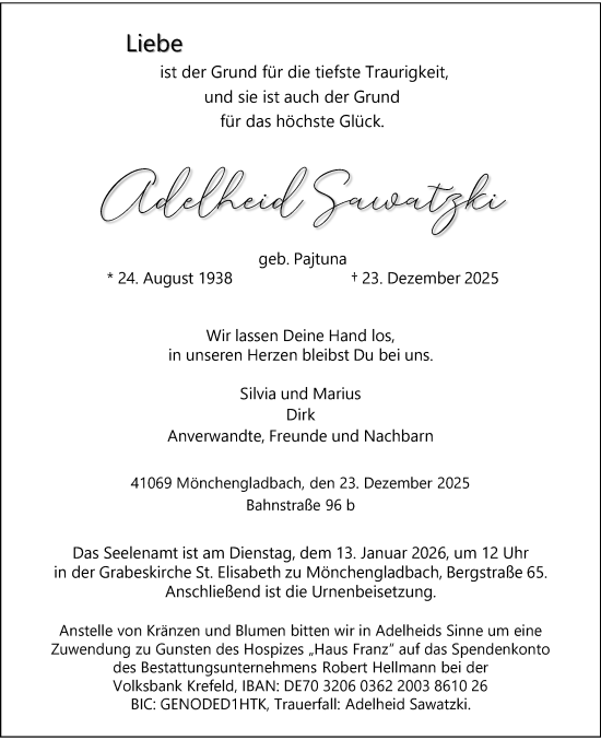 Traueranzeige von Adelheid Sawatzki von trauer.panorama-anzeigenblatt.de