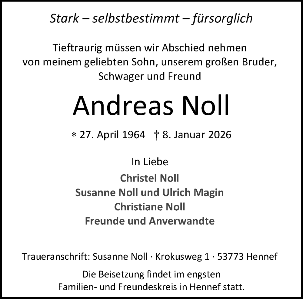  Traueranzeige für Andreas Noll vom 24.01.2026 aus trauer.wuppertaler-rundschau.de