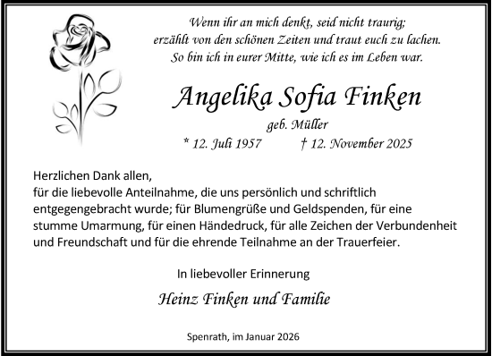 Traueranzeige von Angelika Sofia Finken von trauer.stadt-kurier.de
