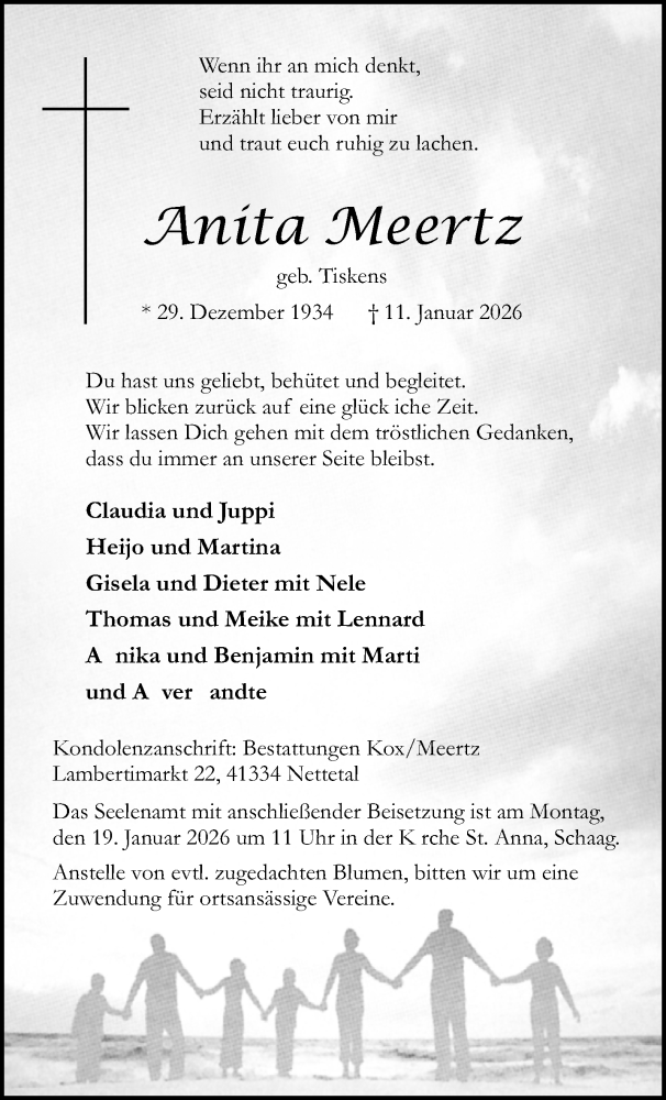  Traueranzeige für Anita Meertz vom 18.01.2026 aus trauer.panorama-anzeigenblatt.de