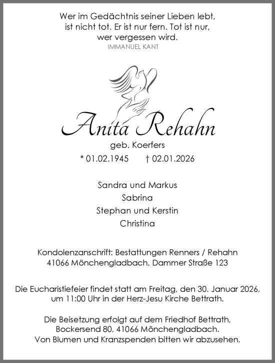 Traueranzeige von Anita Rehahn von trauer.panorama-anzeigenblatt.de