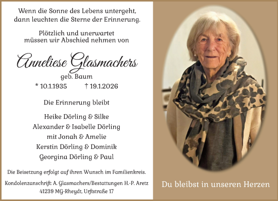 Traueranzeige von Anneliese Glasmachers von trauer.panorama-anzeigenblatt.de