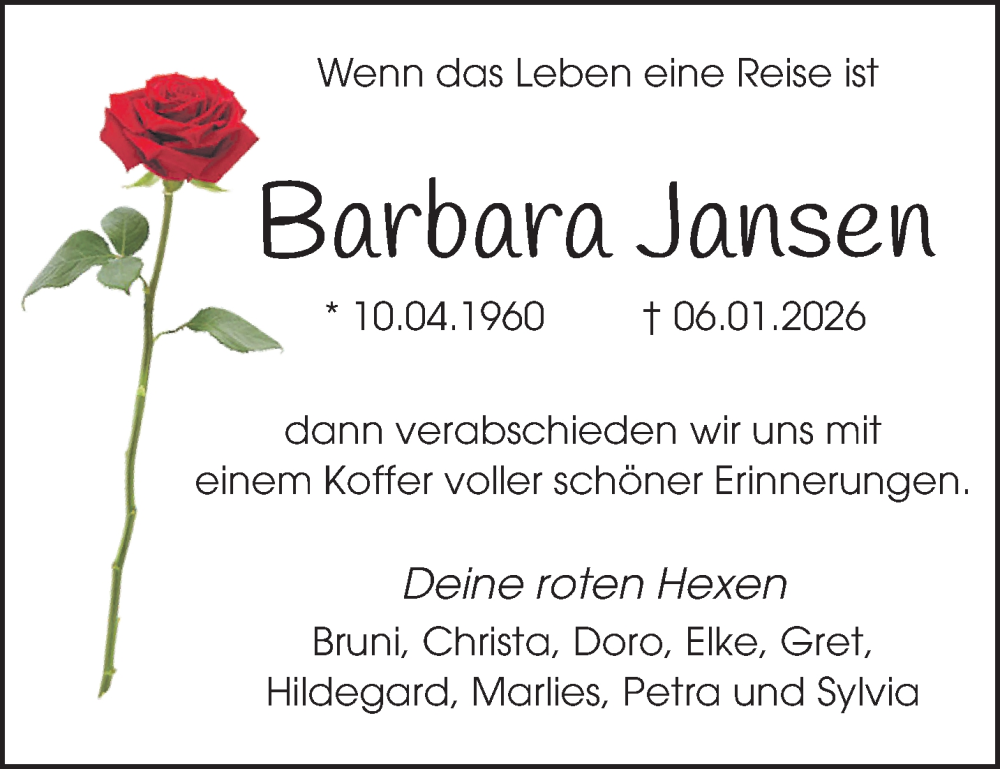  Traueranzeige für Barbara Jansen vom 18.01.2026 aus trauer.panorama-anzeigenblatt.de