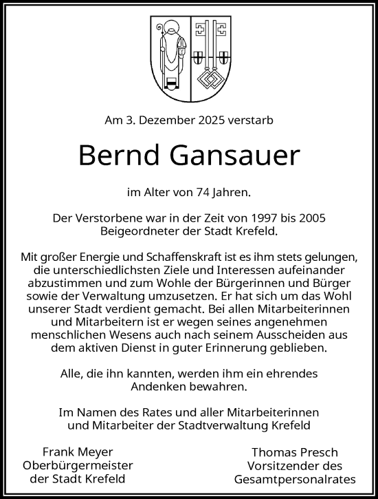 Traueranzeige von Bernd Gansauer von trauer.panorama-anzeigenblatt.de