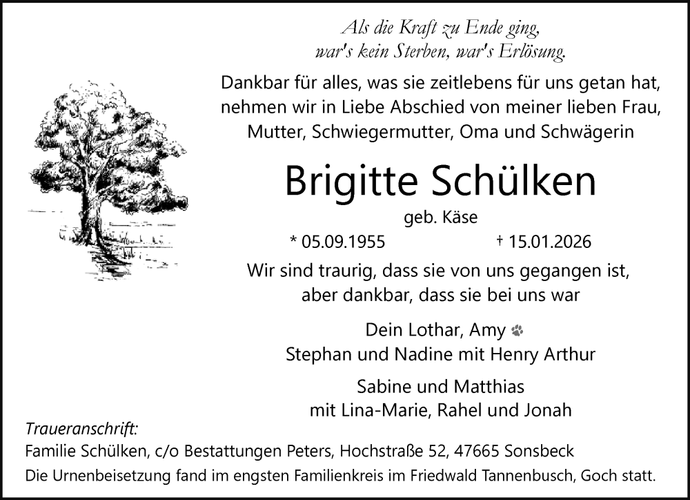  Traueranzeige für Brigitte Schülken vom 01.02.2026 aus trauer.panorama-anzeigenblatt.de