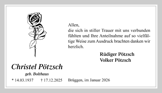 Traueranzeige von Christel Pötzsch von trauer.panorama-anzeigenblatt.de