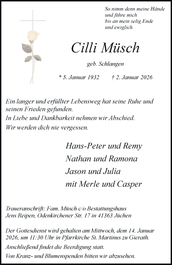 Traueranzeige von Cilli Müsch von trauer.stadt-kurier.de