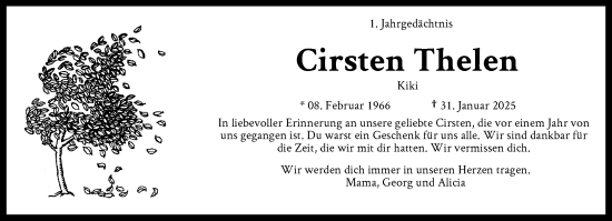Traueranzeige von Cirsten Thelen von trauer.panorama-anzeigenblatt.de
