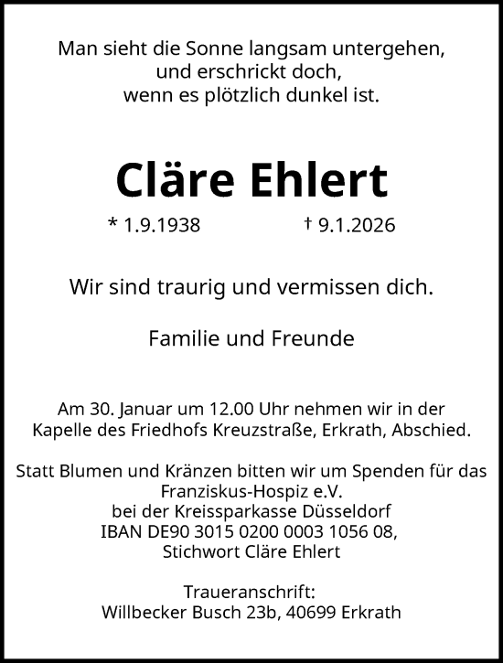 Traueranzeige von Cläre Ehlert von trauer.panorama-anzeigenblatt.de