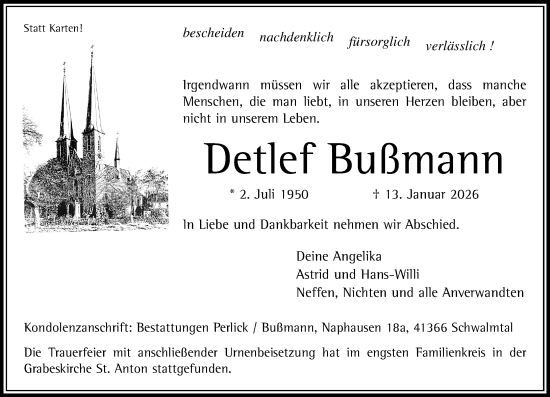 Traueranzeige von Detlef Bußmann von trauer.panorama-anzeigenblatt.de
