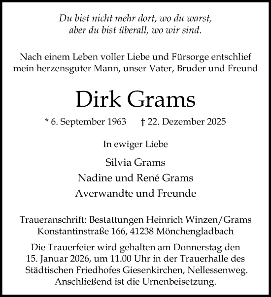 Traueranzeige von Dirk Grams von trauer.panorama-anzeigenblatt.de