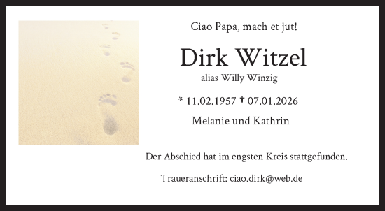 Traueranzeige von Dirk Witzel von trauer.wuppertaler-rundschau.de