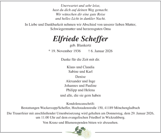 Traueranzeige von Elfriede Scheffer von trauer.panorama-anzeigenblatt.de