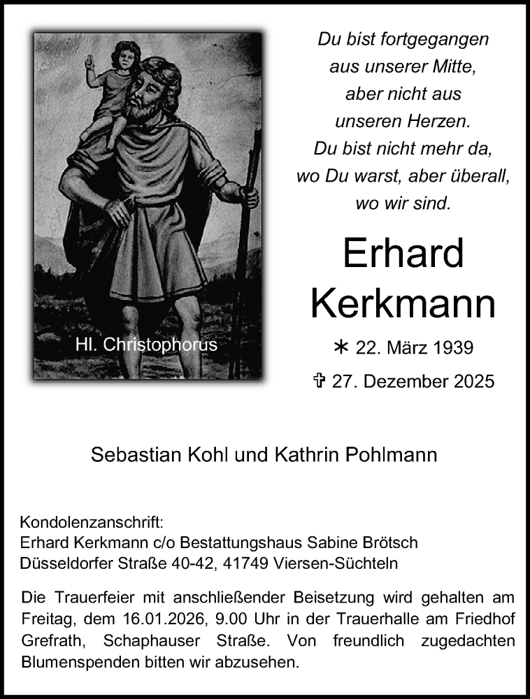  Traueranzeige für Erhard Kerkmann vom 11.01.2026 aus trauer.panorama-anzeigenblatt.de