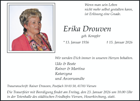 Traueranzeige von Erika Drouven von trauer.panorama-anzeigenblatt.de