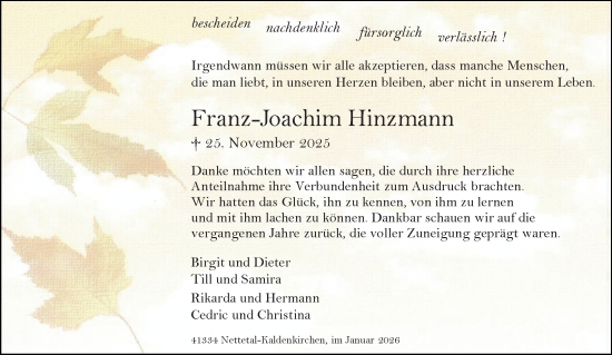 Traueranzeige von Franz-Joachim Hinzmann von trauer.panorama-anzeigenblatt.de
