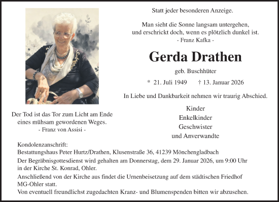 Traueranzeige von Gerda Drathen von trauer.panorama-anzeigenblatt.de