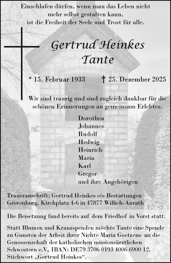 Traueranzeige von Gertrud Heinkes von trauer.panorama-anzeigenblatt.de