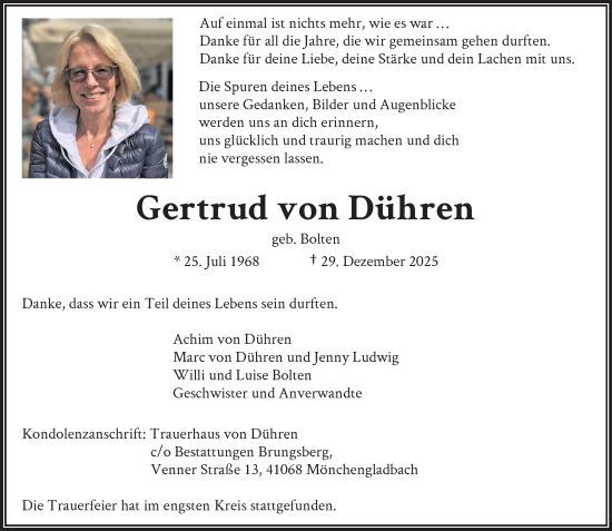 Traueranzeige von Gertrud von Dühren von trauer.panorama-anzeigenblatt.de