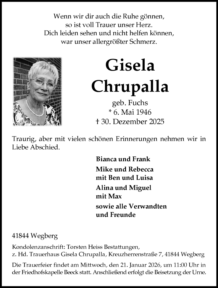  Traueranzeige für Gisela Chrupalla vom 11.01.2026 aus trauer.panorama-anzeigenblatt.de
