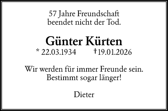 Traueranzeige von Günter Kürten von trauer.wuppertaler-rundschau.de