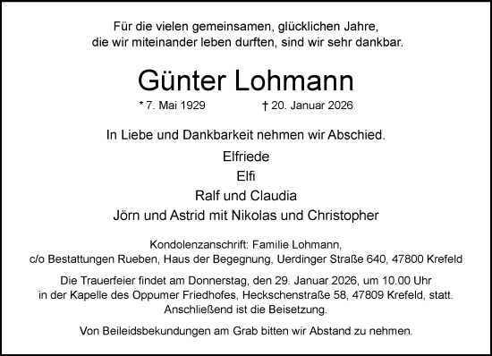 Traueranzeige von Günter Lohmann von trauer.panorama-anzeigenblatt.de