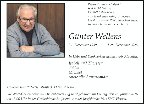 Traueranzeige von Günter Wellens von trauer.panorama-anzeigenblatt.de