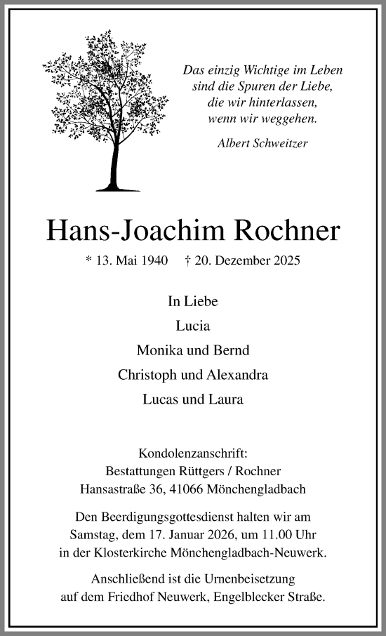 Traueranzeige von Hans-Joachim Rochner von trauer.panorama-anzeigenblatt.de