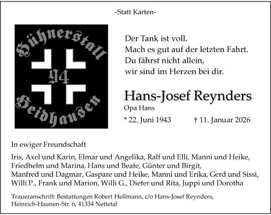 Traueranzeige von Hans-Josef Reynders von trauer.panorama-anzeigenblatt.de