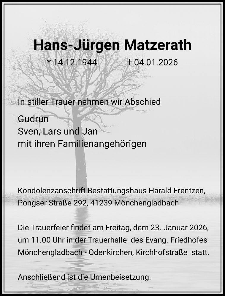  Traueranzeige für Hans-Jürgen Matzerath vom 18.01.2026 aus trauer.panorama-anzeigenblatt.de