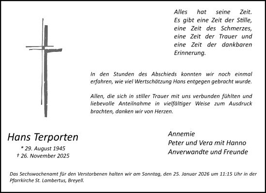 Traueranzeige von Hans Terporten von trauer.panorama-anzeigenblatt.de