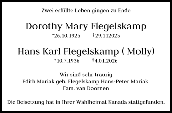 Traueranzeige von Hans Karl Flegelskamp von trauer.wuppertaler-rundschau.de