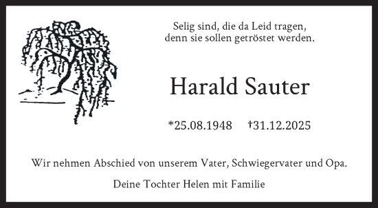 Traueranzeige von Harald Sauter von trauer.wuppertaler-rundschau.de