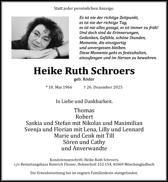 Traueranzeige von Heike Ruth Schroers von trauer.panorama-anzeigenblatt.de