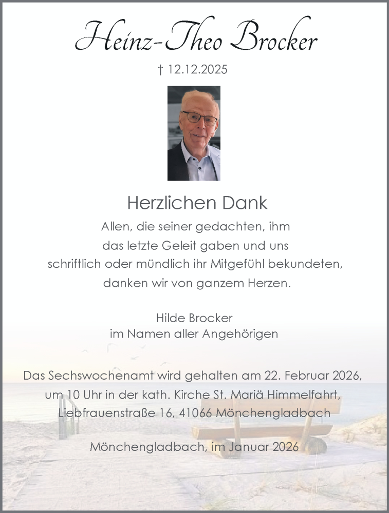  Traueranzeige für Heinz-Theo Brocker vom 01.02.2026 aus trauer.panorama-anzeigenblatt.de