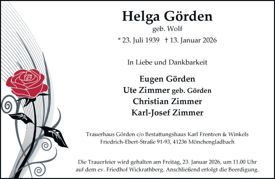 Traueranzeige von Helga Görden von trauer.panorama-anzeigenblatt.de