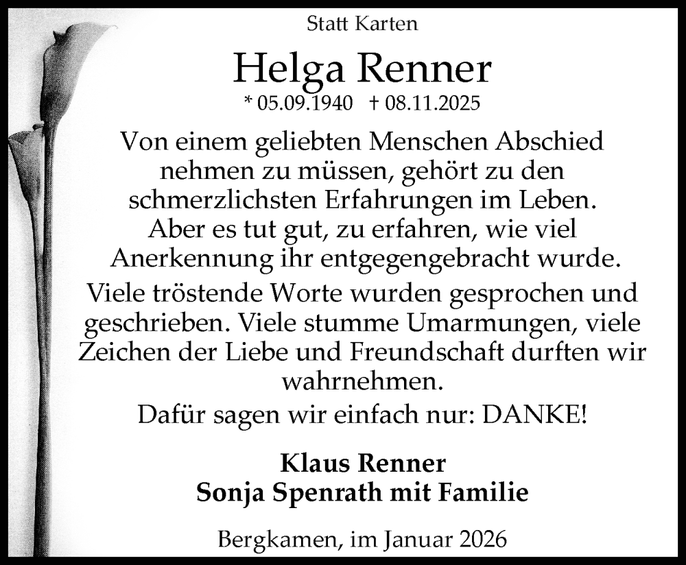  Traueranzeige für Helga Renner vom 11.01.2026 aus trauer.panorama-anzeigenblatt.de
