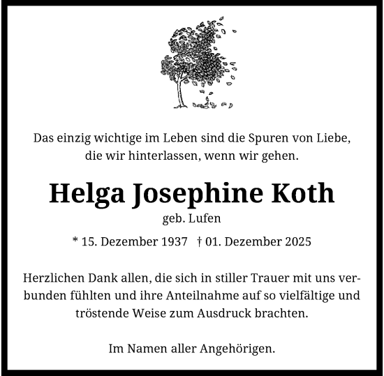 Traueranzeige von Helga Josephine Koth von trauer.panorama-anzeigenblatt.de