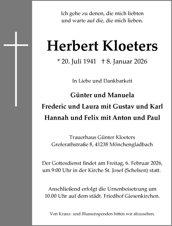 Traueranzeige von Herbert Kloeters von trauer.panorama-anzeigenblatt.de