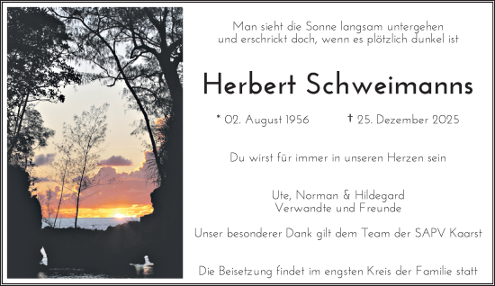 Traueranzeige von Herbert Schweimanns von trauer.panorama-anzeigenblatt.de