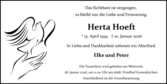 Traueranzeige von Herta Hoeft von trauer.panorama-anzeigenblatt.de