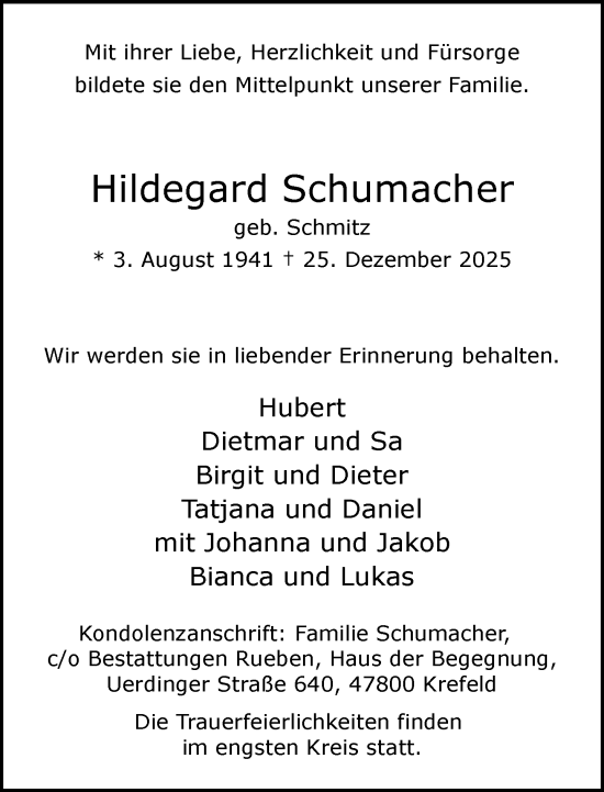 Traueranzeige von Hildegard Schumacher von trauer.panorama-anzeigenblatt.de