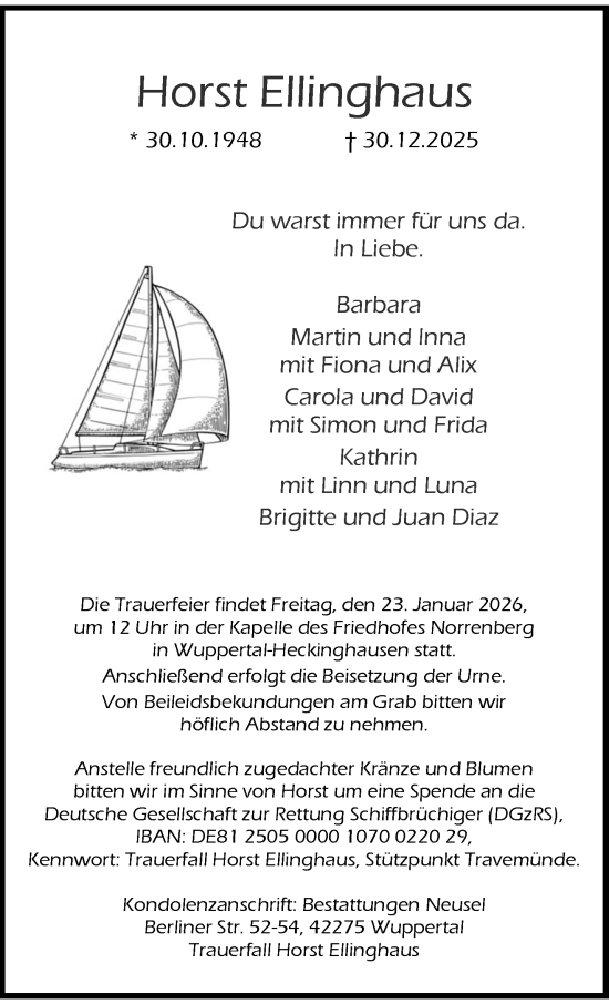 Traueranzeige von Horst Ellinghaus von trauer.wuppertaler-rundschau.de