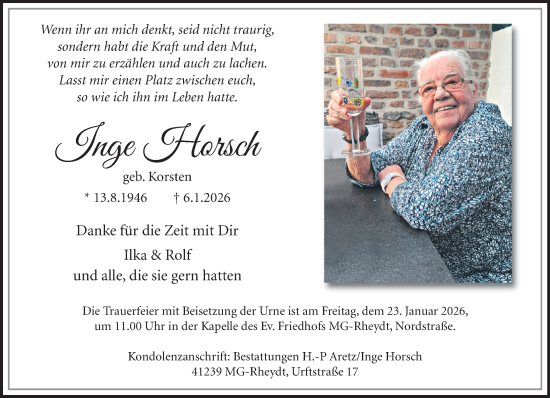 Traueranzeige von Inge Horsch von trauer.panorama-anzeigenblatt.de